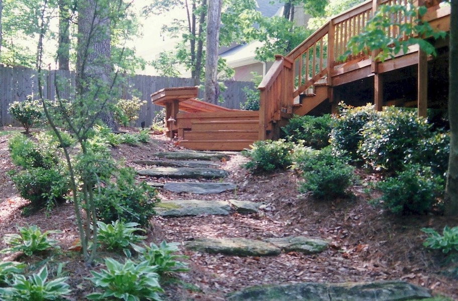 Multi level deck to woodland trail